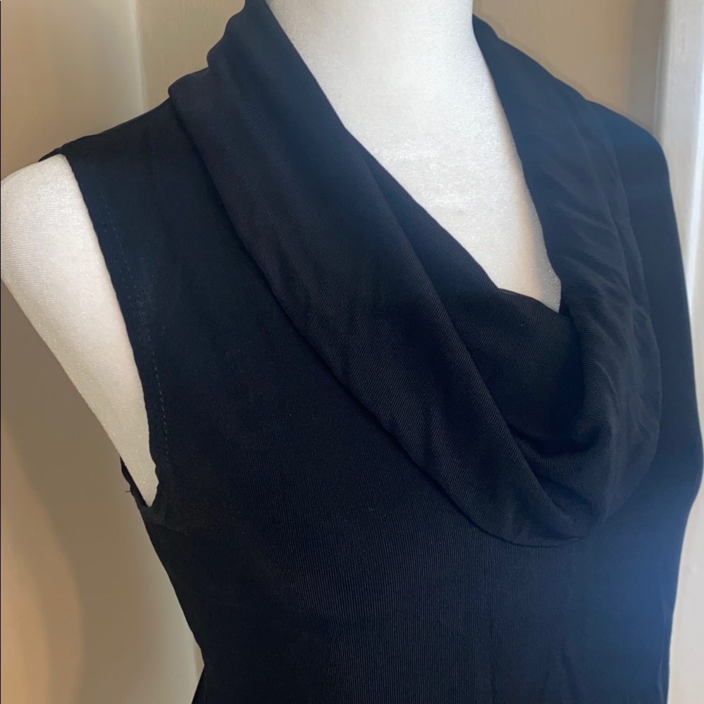 EUC WEST END Black Cowl Neck Sleeveless Spandex Stretch Top L Ribbed